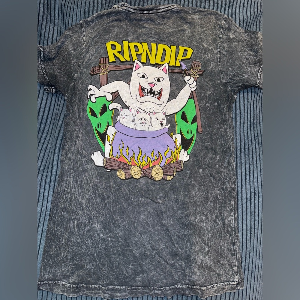 Ripndip Charcoal T-Shirt with Cat and Alien Design